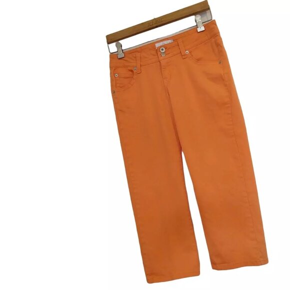 Y2K VTG Jordache Capris Crop Orange Pants Jeans 5/6 Low-Rise Stretch - Picture 1 of 7